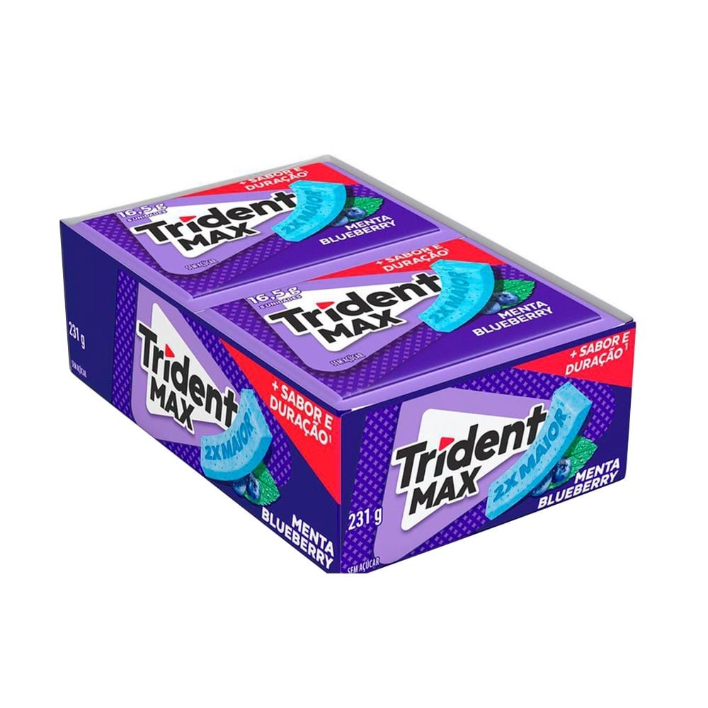 Chiclete Trident Max Menta Blueberry sem Açúcar 16,5g - Caixa com 14 unidades