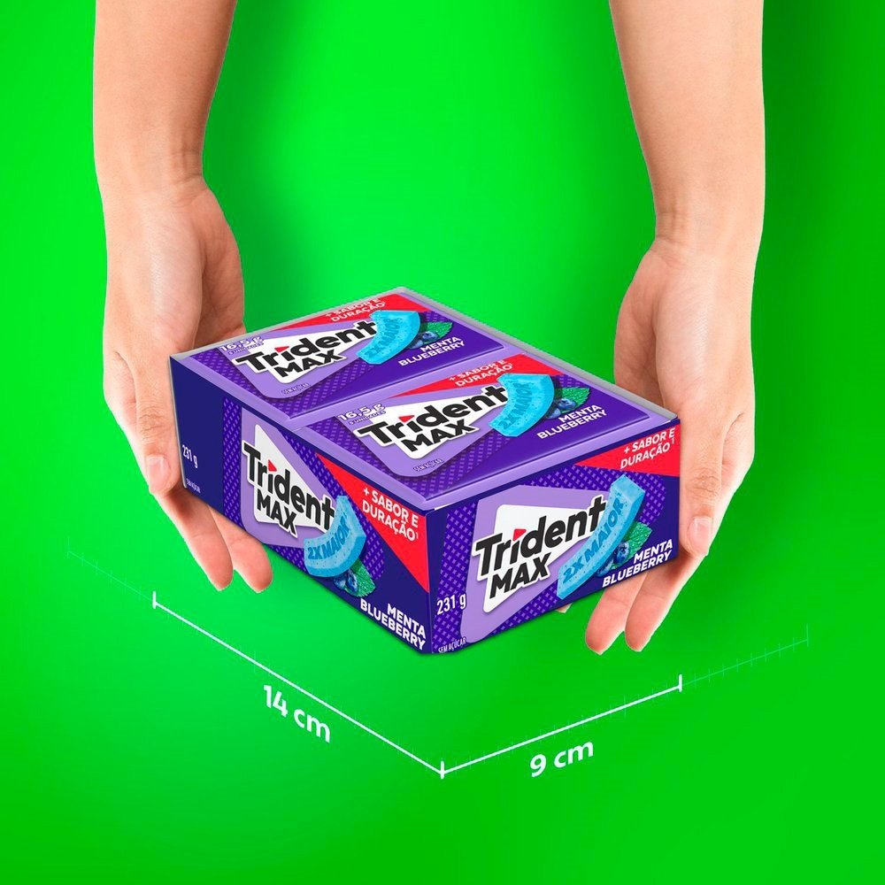 Chiclete Trident Max Menta Blueberry sem Açúcar 16,5g - Caixa com 14 unidades