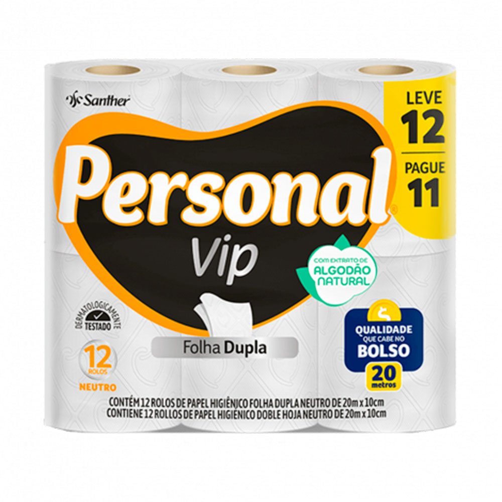 Papel Higienico Personal Vip Folha Dupla Leve 12 Pague 11 20M