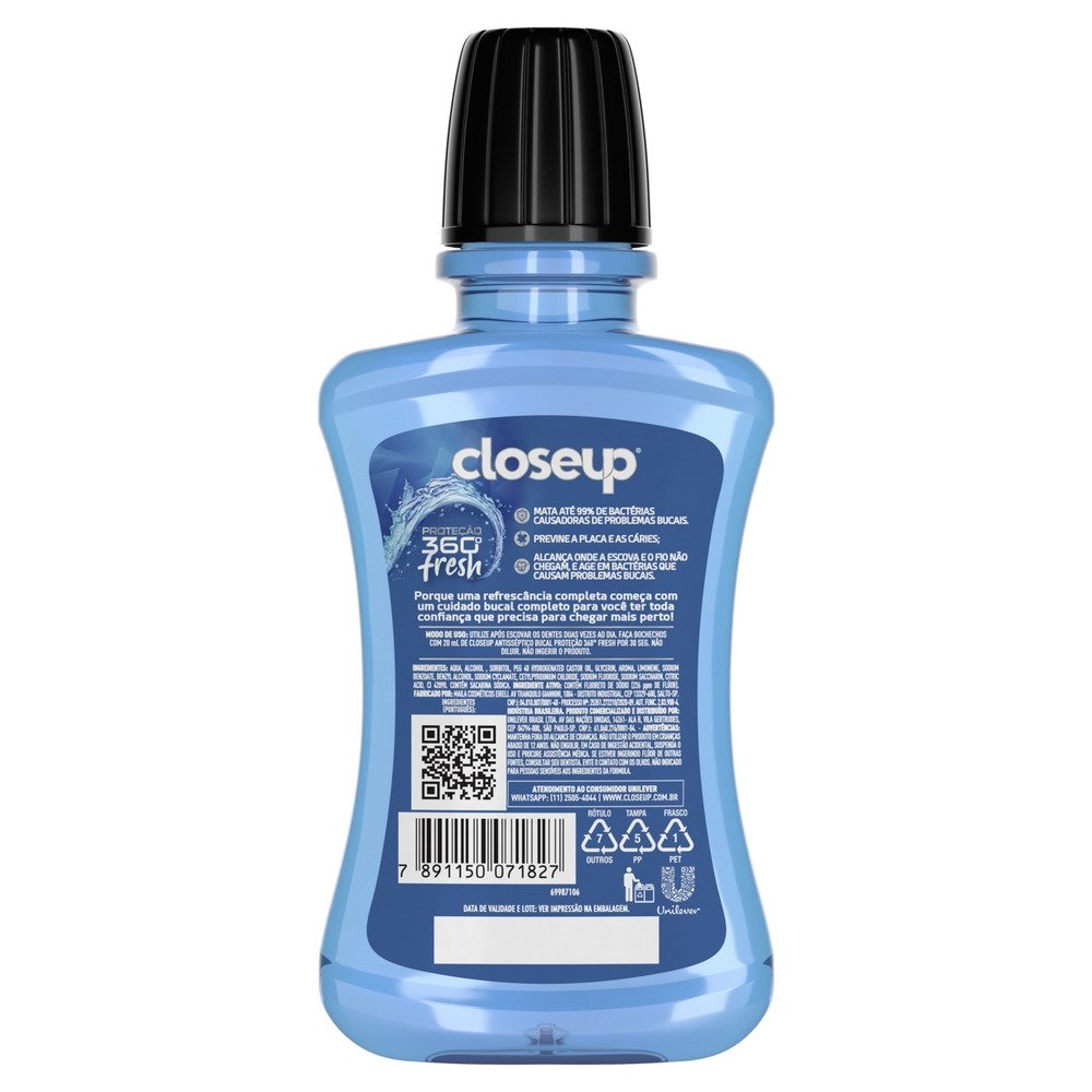 ENXAGUATORIO BUCAL CLOSE-UP 250ML ICE COM ALCOOL
