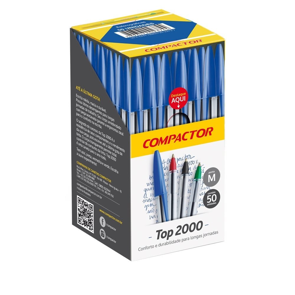 Caneta Esferográfica Top Azul Compactor - Embalagem com 50 Unidades
