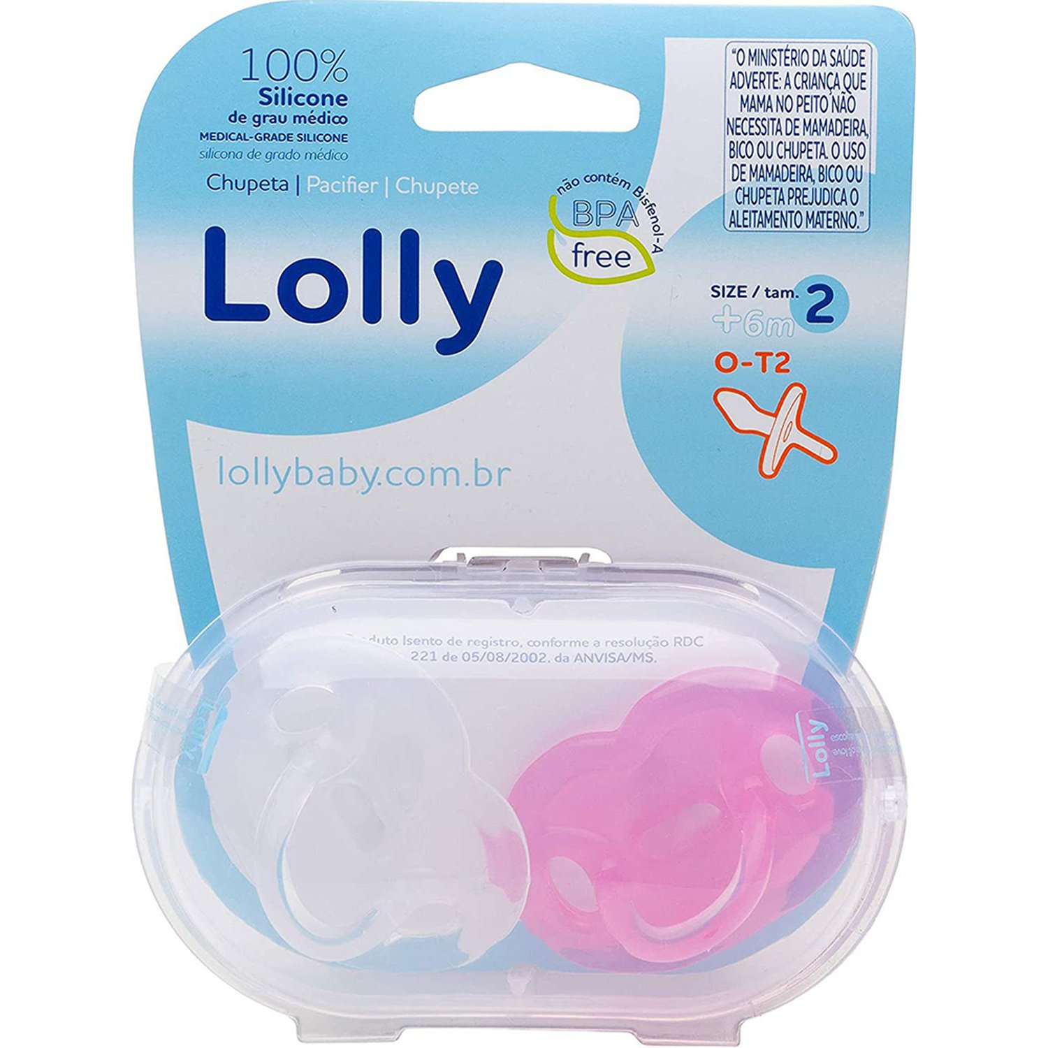 Chupeta Lolly Silicone Tamanho 2 de 6 meses mais com 2 unidades