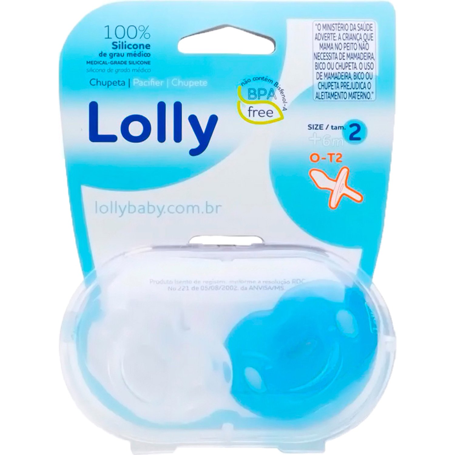 Chupeta 100% Silicone Lolly Tamanho 2 6 meses mais com 2 unidades