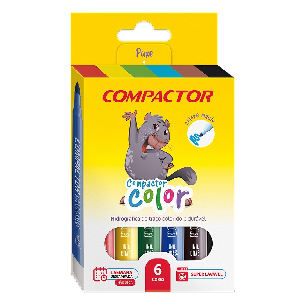 Caneta Hidrográfica Color 6 Cores Compactor - Embalagem com 10 Unidades