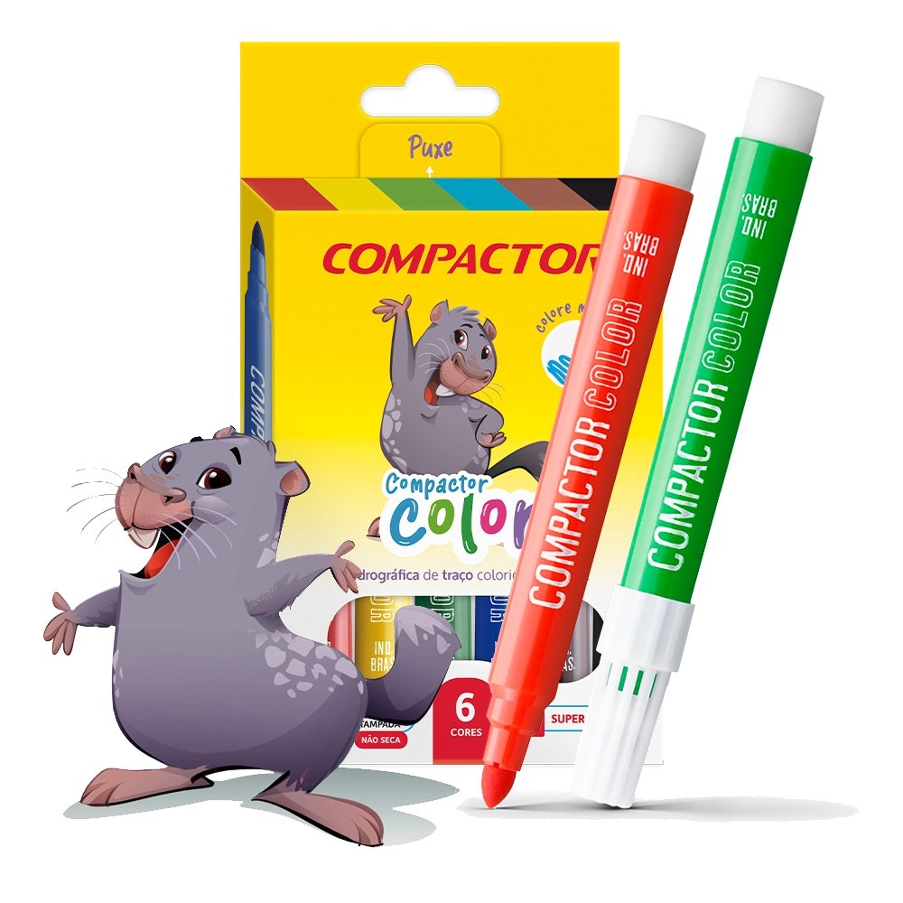 Caneta Hidrográfica Color 6 Cores Compactor - Embalagem com 10 Unidades