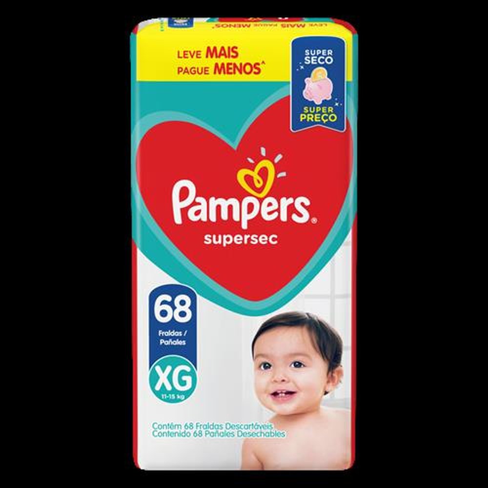 Fraldas Pampers Super Seca Jumbo XG 68 Un