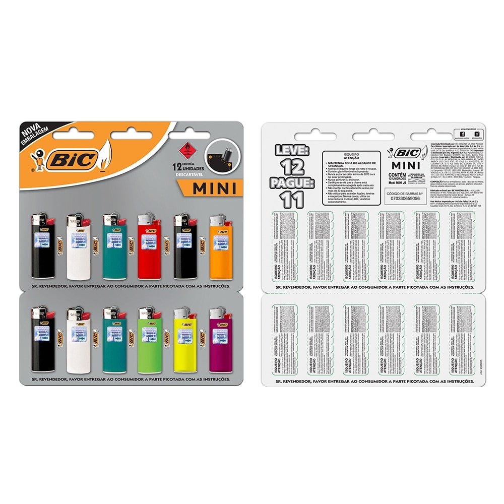 Isqueiro Bic Mini Leve 12 Pague 11 - Embalagem c/ 12 unidades