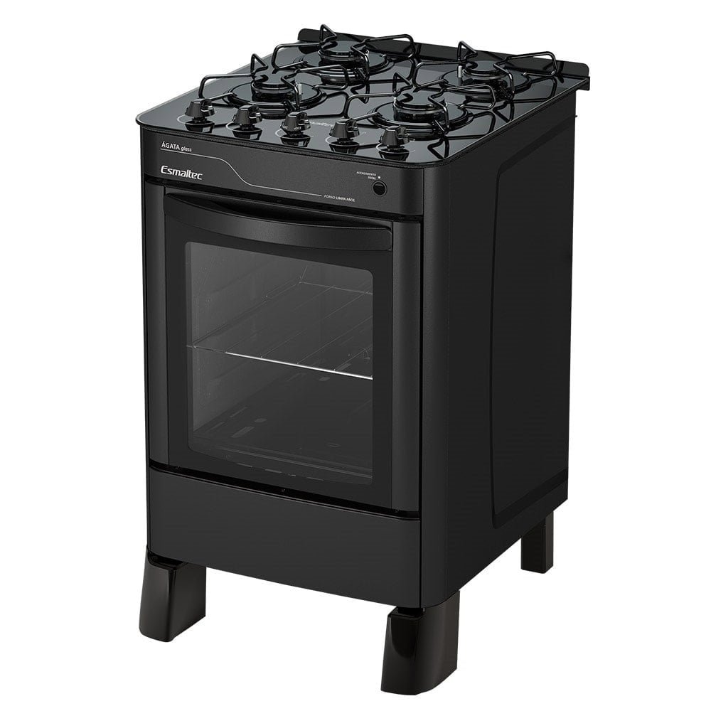 Fogão de Piso Esmaltec 4 Bocas Ágata Glass | Mesa de Vidro, Acendimento Automático, Preto, Bivolt