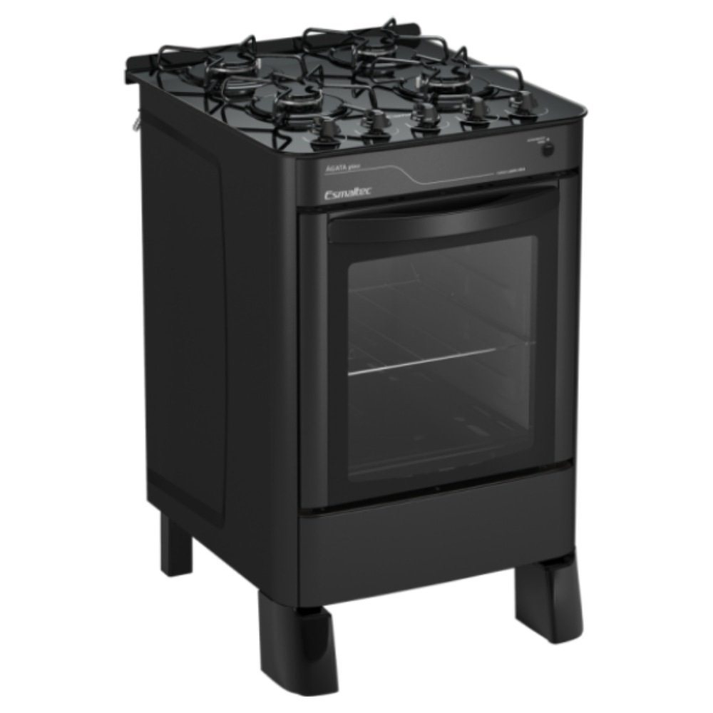 Fogão de Piso Esmaltec 4 Bocas Ágata Glass | Mesa de Vidro, Acendimento Automático, Preto, Bivolt