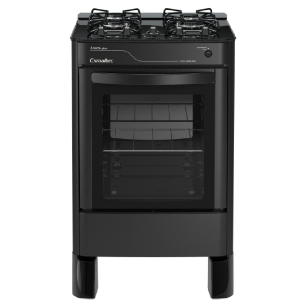 Fogão de Piso Esmaltec 4 Bocas Ágata Glass | Mesa de Vidro, Acendimento Automático, Preto, Bivolt
