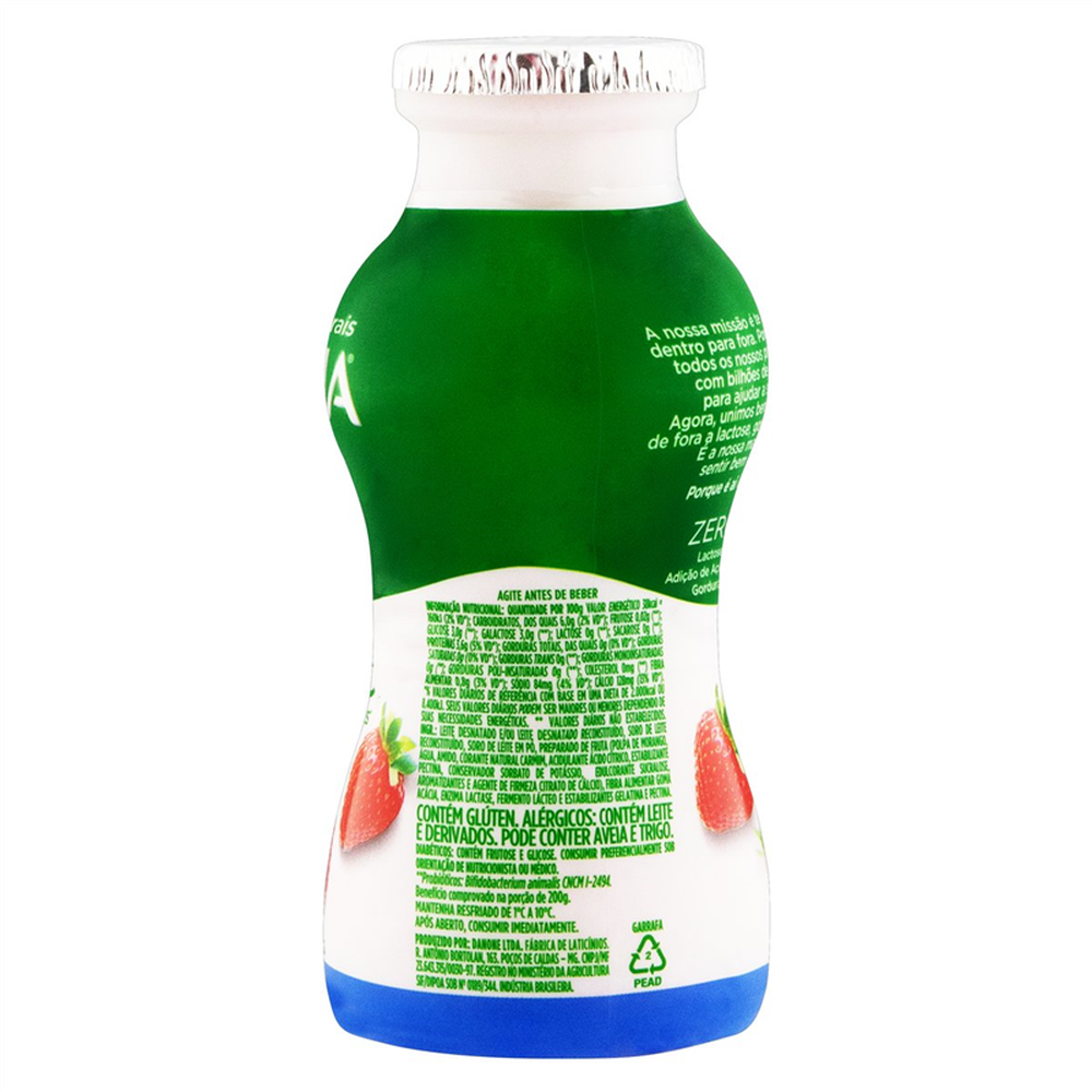 Activia Liquido Morango Zero Lactose 170G