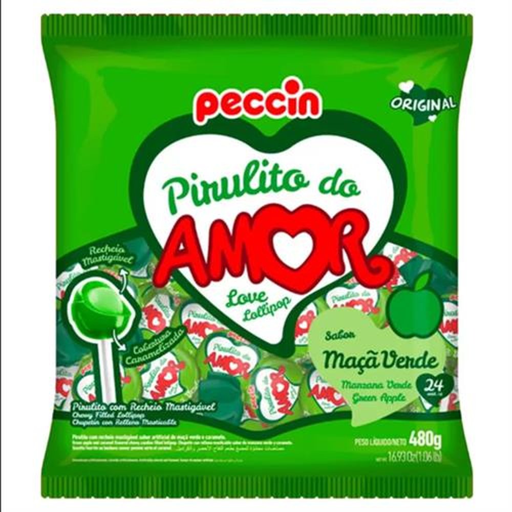 Pirulito Maçã Verde Do Amor 480g Peccin