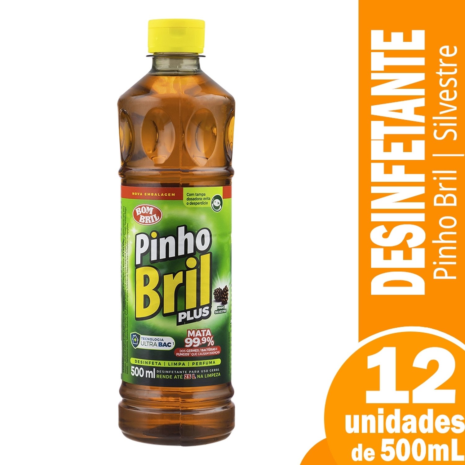 Desinfetante Pinho Bril Plus Silvestre 500ml - Embalagem com 12 Unidades