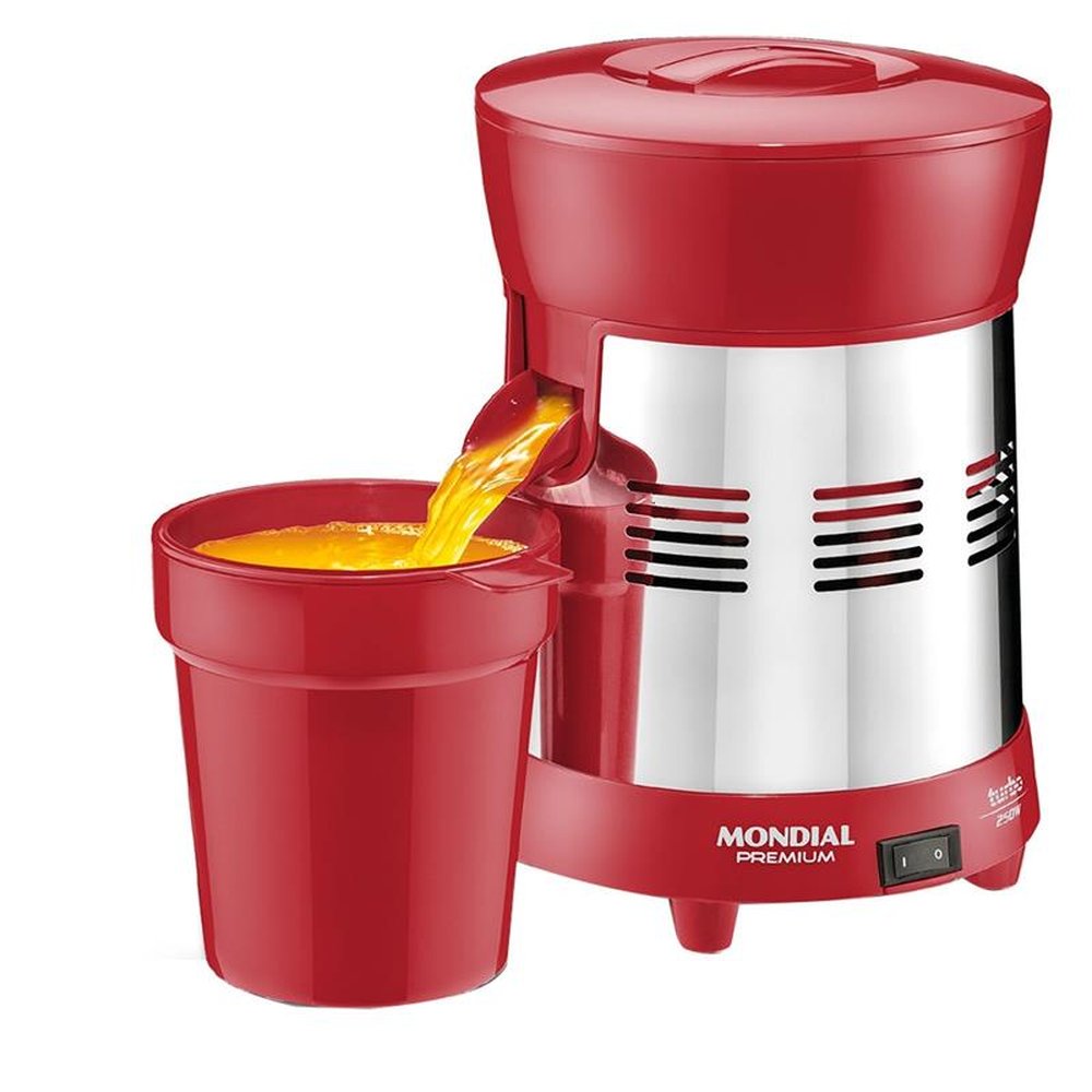 Extrator de Frutas Mondial E24 Turbo Premium, 250W, 1,25 Litros, Vermelho/Inox, Bivolt