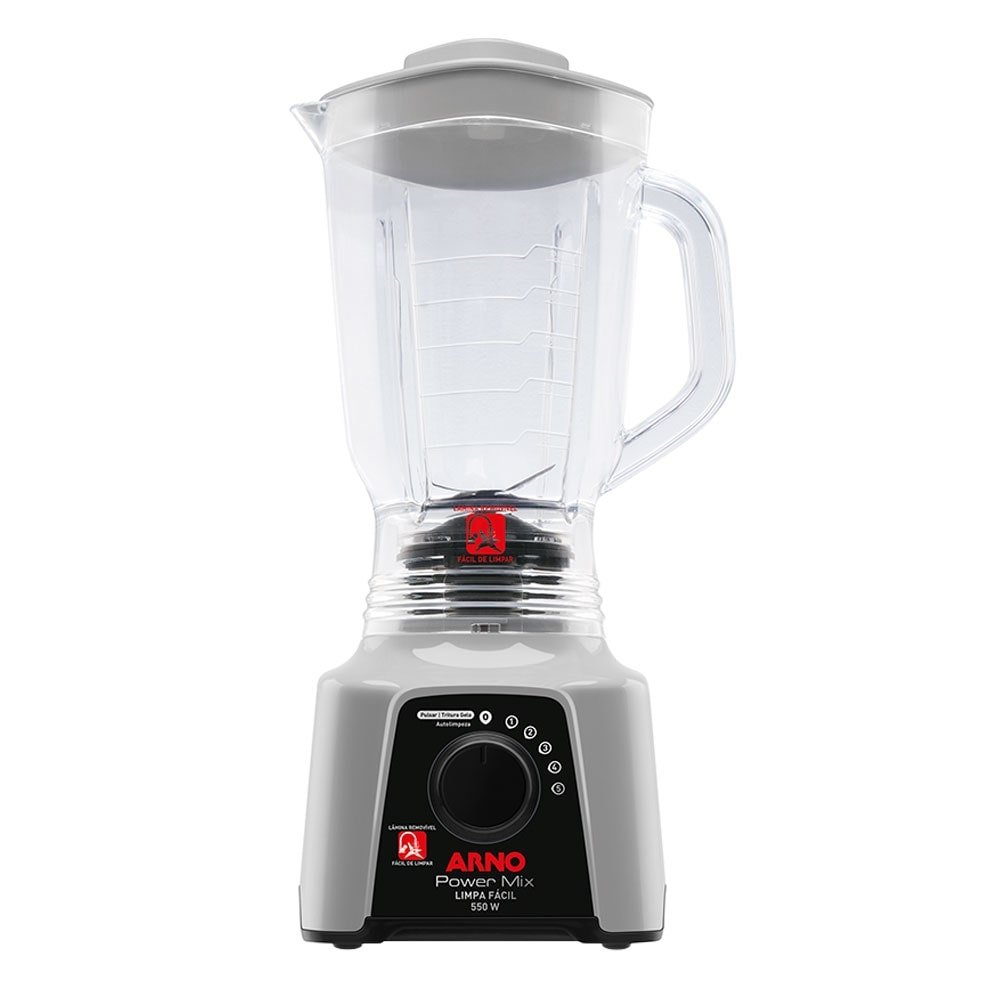 Liquidificador Arno LQ31 Power Mix | Limpa Fácil, Copo Cristal e 5 Velocidades + Pulsar, 550W, Cinza, 220V