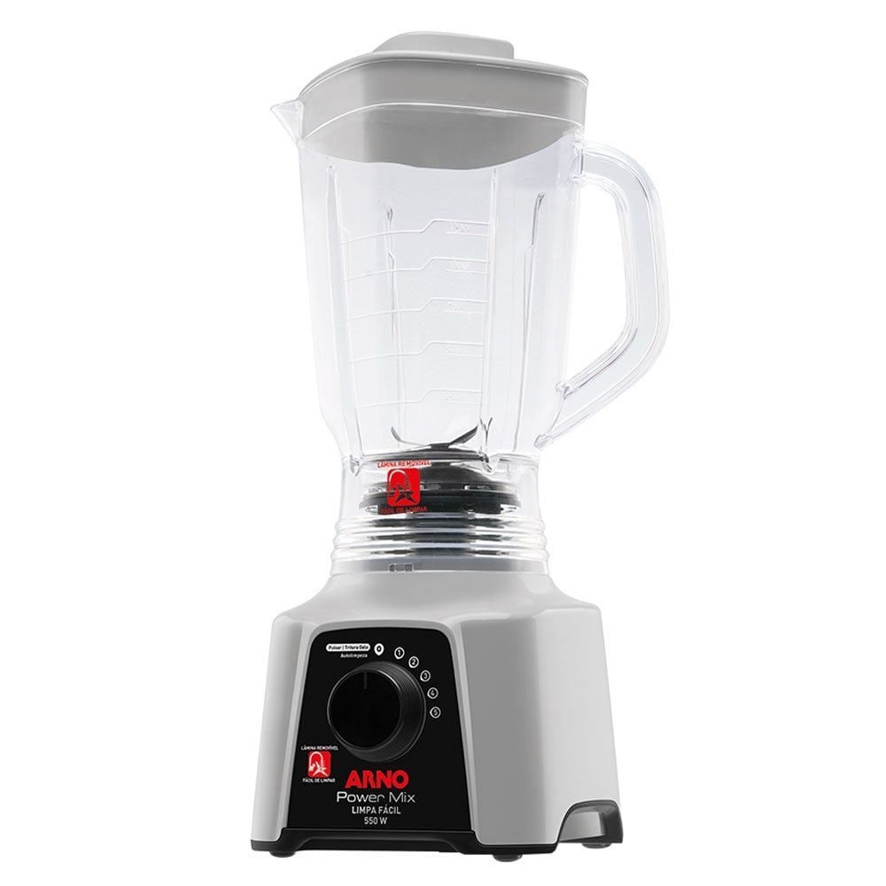 Liquidificador Arno LQ31 Power Mix | Limpa Fácil, Copo Cristal e 5 Velocidades + Pulsar, 550W, Cinza, 220V