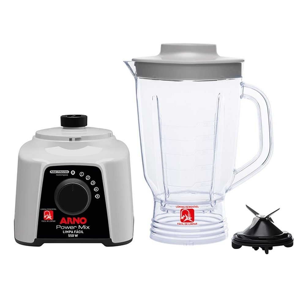 Liquidificador Arno LQ31 Power Mix | Limpa Fácil, Copo Cristal e 5 Velocidades + Pulsar, 550W, Cinza, 220V