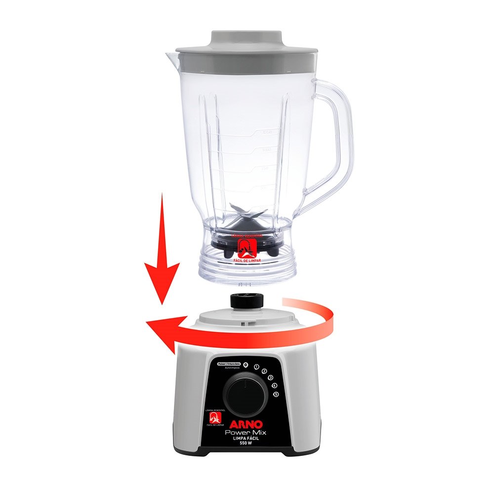 Liquidificador Arno LQ31 Power Mix | Limpa Fácil, Copo Cristal e 5 Velocidades + Pulsar, 550W, Cinza, 220V