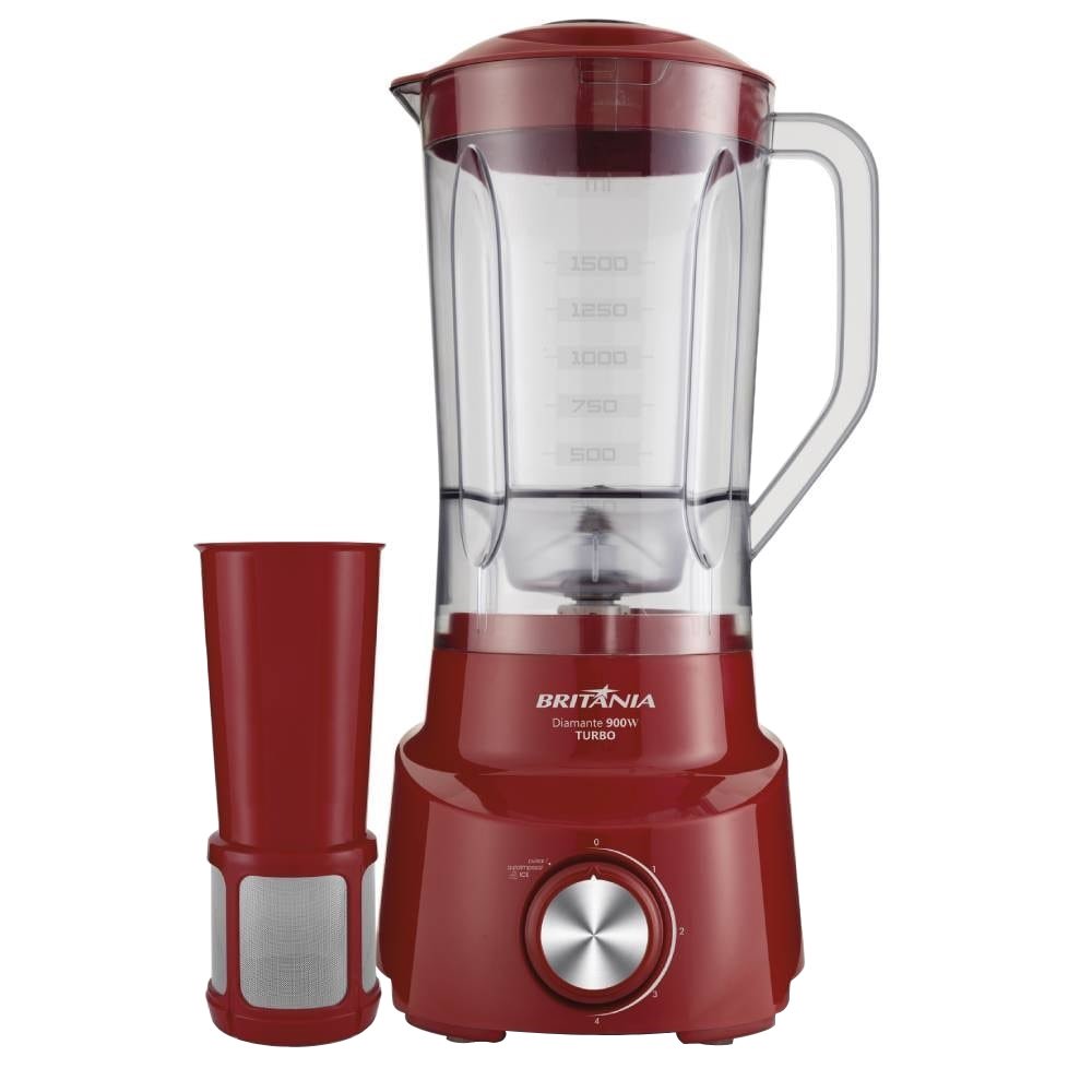 Liquidificador Britânia Diamante com Filtro - 4 Velocidades + Pulsar, 1050W, Vermelho, 220V