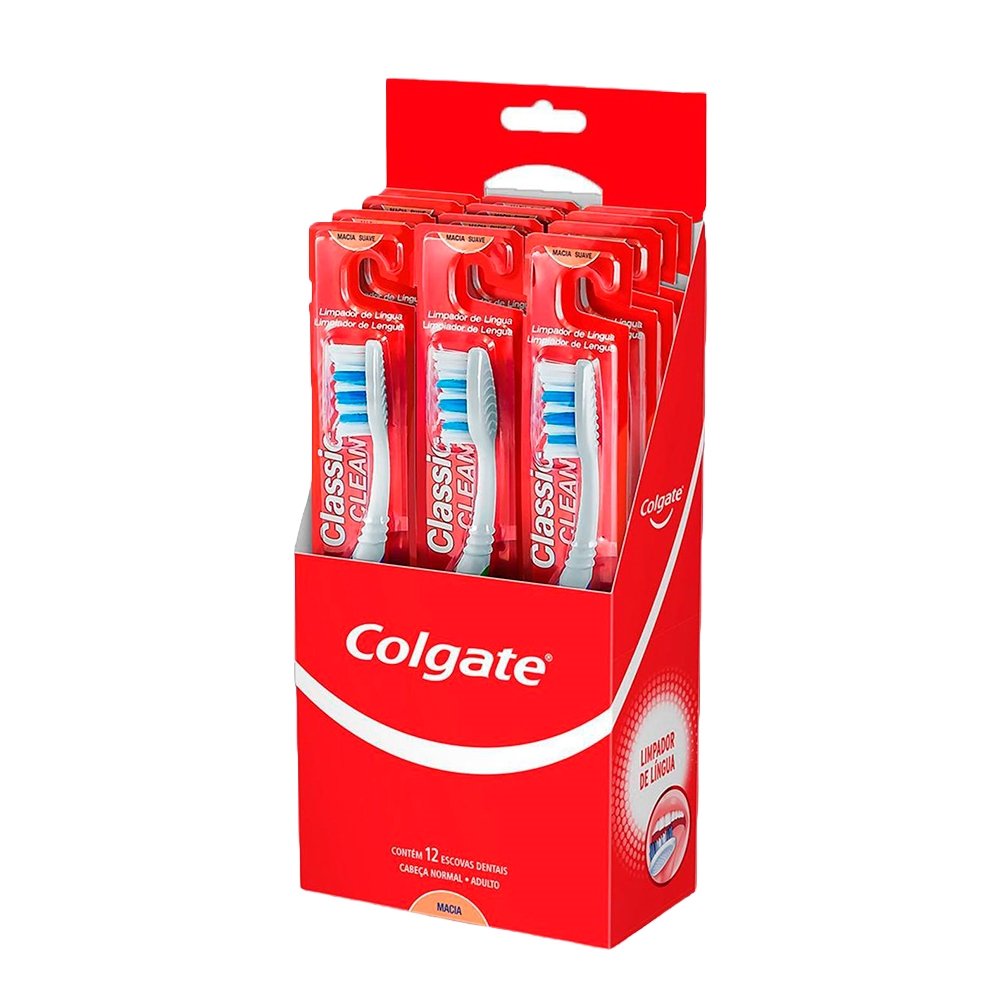 Escova Dental Colgate Classic Clean Macia - Embalagem com 12 Unidades (SORTIDO)