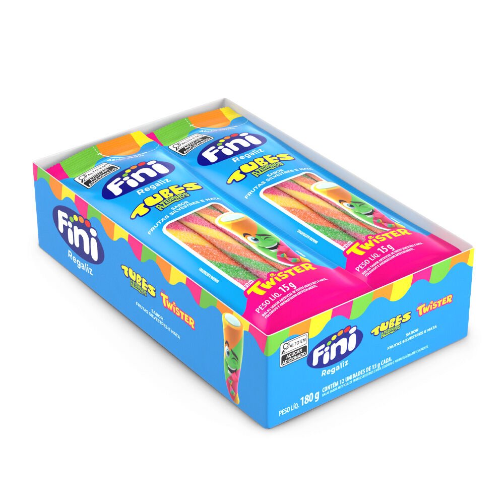 Bala Fini Tubes Azedinhos Twister Sabor Frutas Silvestres 15G Caixa C/ 12 Un