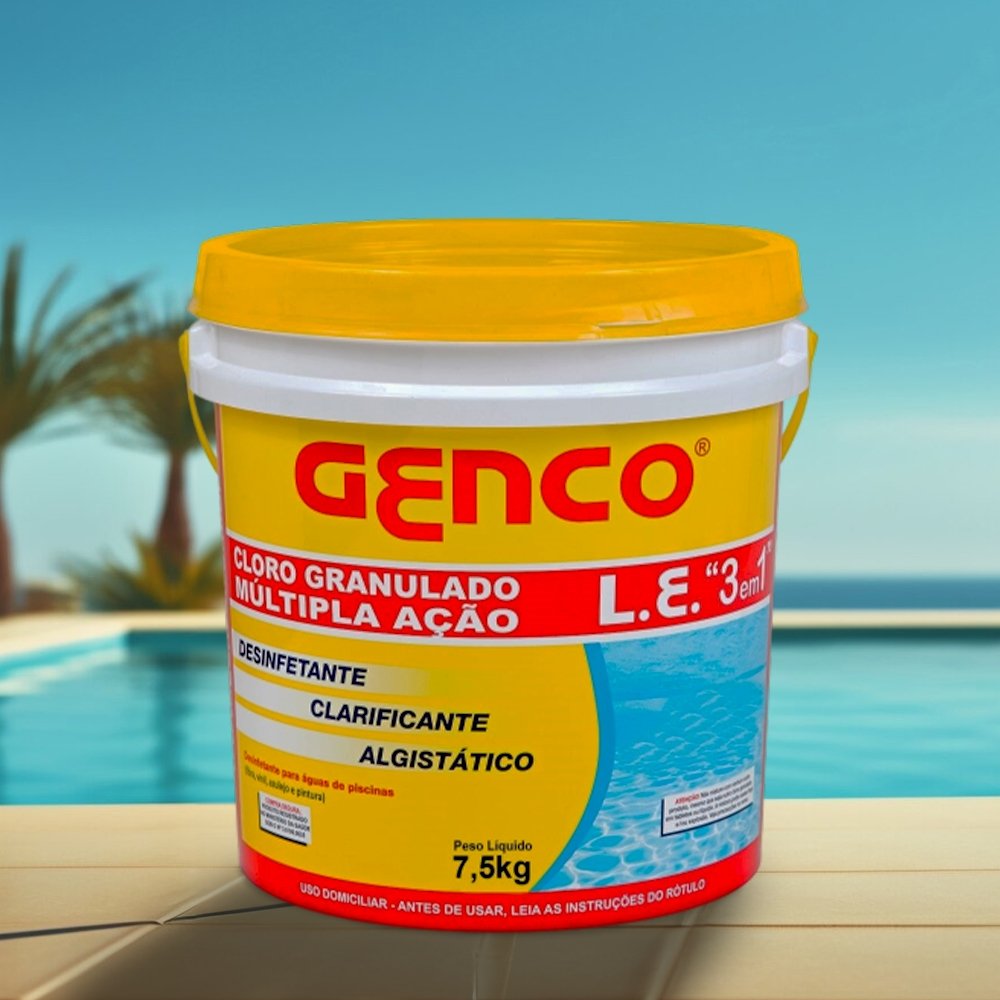 Genco Cloro Granulado L.E. 3 em 1 Multipla Ação 7,5kg Balde