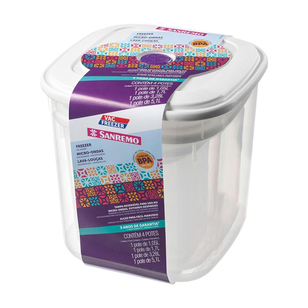 Pote Mantimentos Plastico 4 Peças Quadrado Sanremo