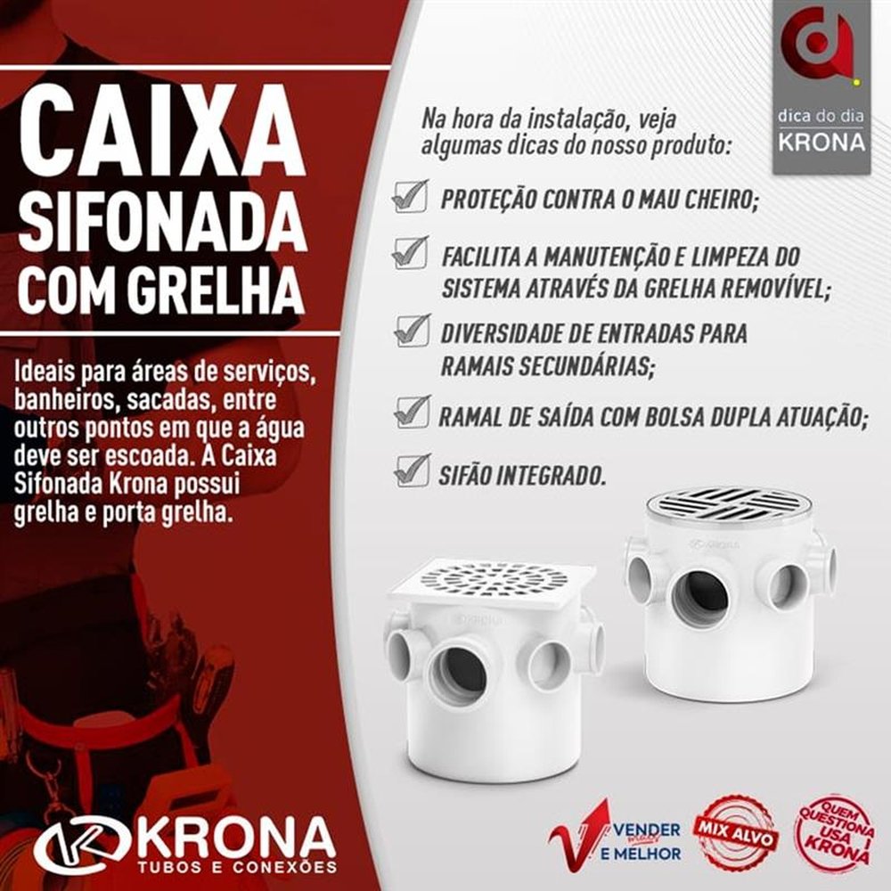 Caixa Sifonada Krona com Grelha Quadrada N17 DN 150 x 185 x 75