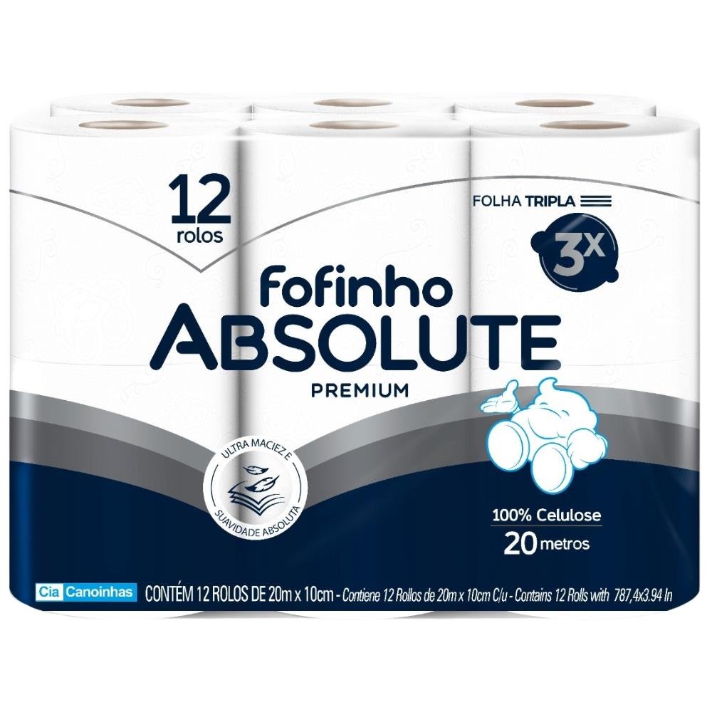 Papel Higiênico Folha Tripla 20m Absolute 12 Rolos Fofinho