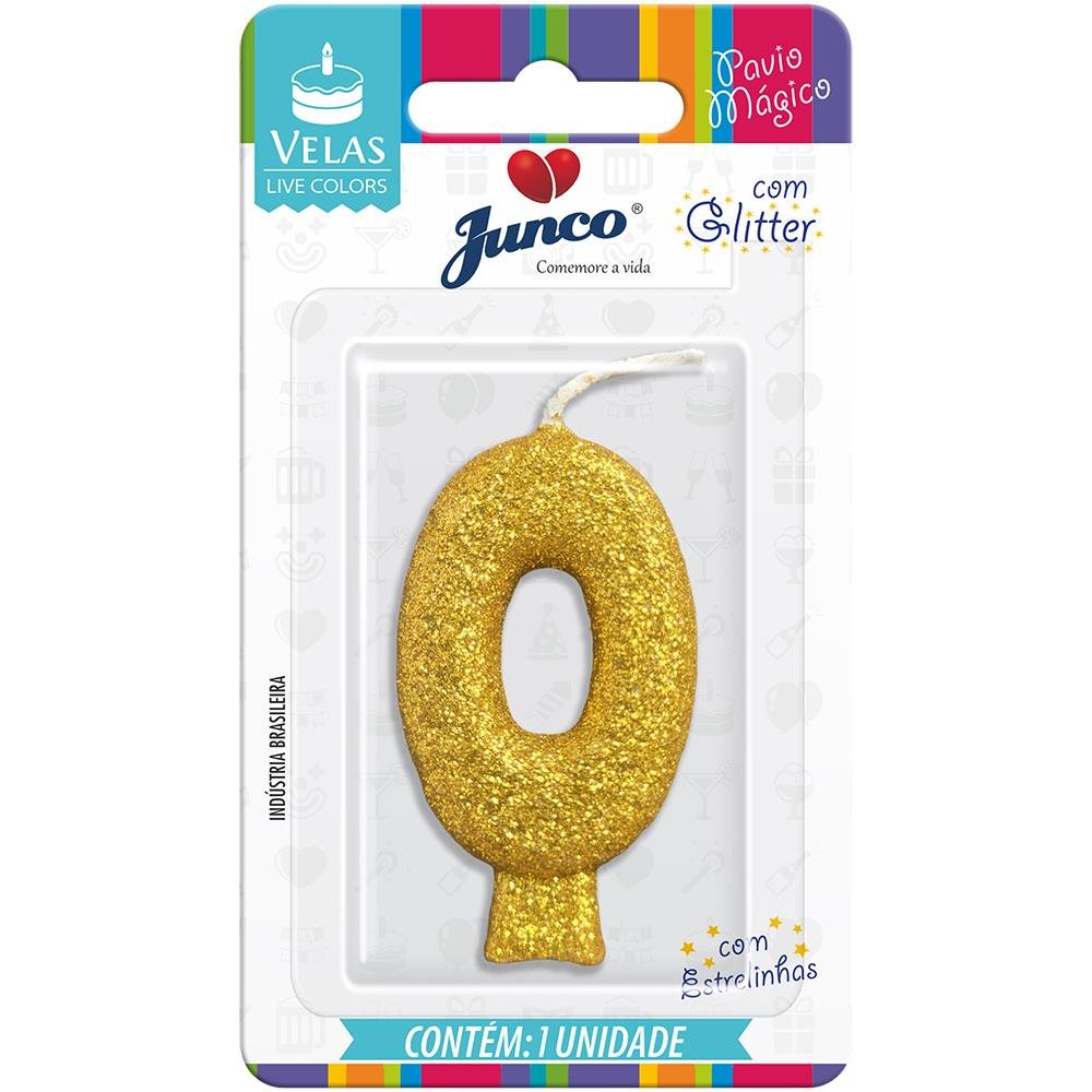 Vela Aniversário Live Colors com Gliter Ouro Nº 0 Junco