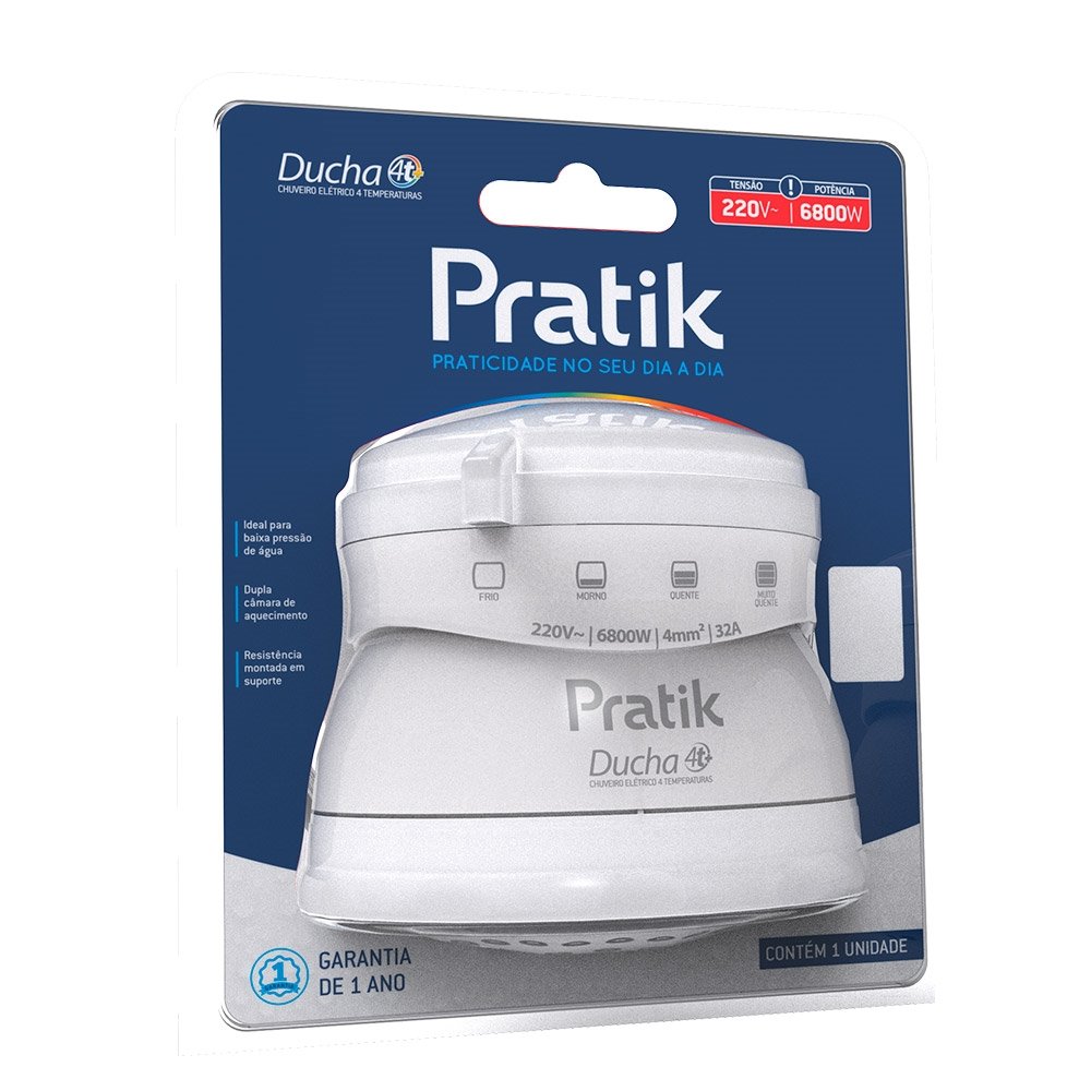 Chuveiro Ducha Pratik 4 Temperaturas, 6800W, Branco, 220V