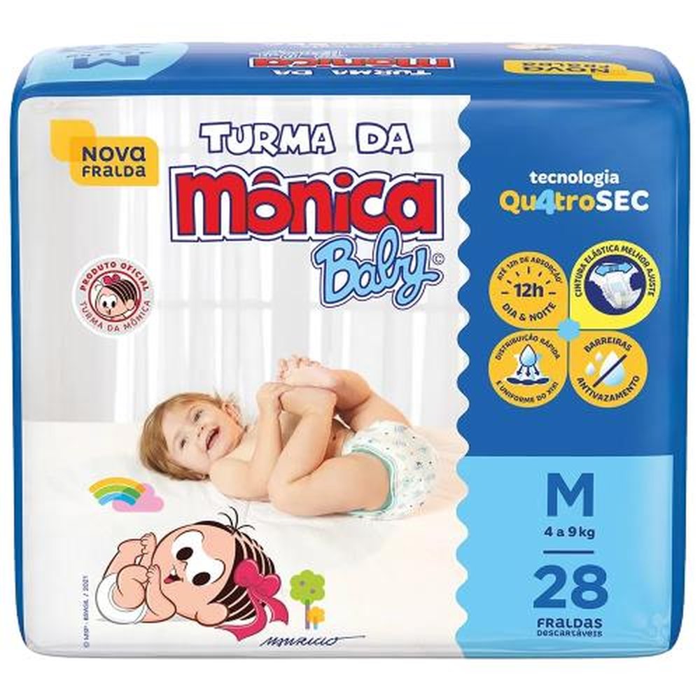 Fralda Descartavel Economica Turma Da Monica Jumbo M Pacote Com 28 Fraldas