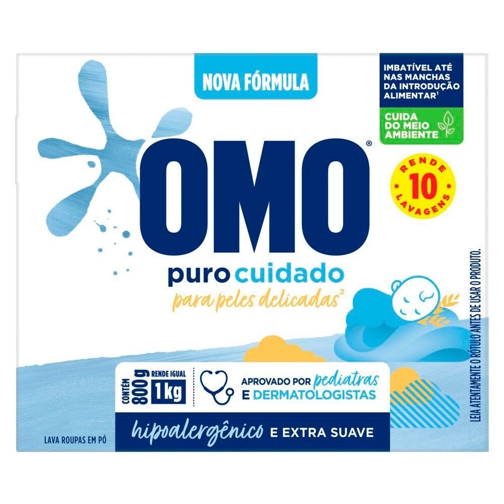 Sabão em Pó Omo Puro Cuidado 800g - Embalagem com 20 Unidades