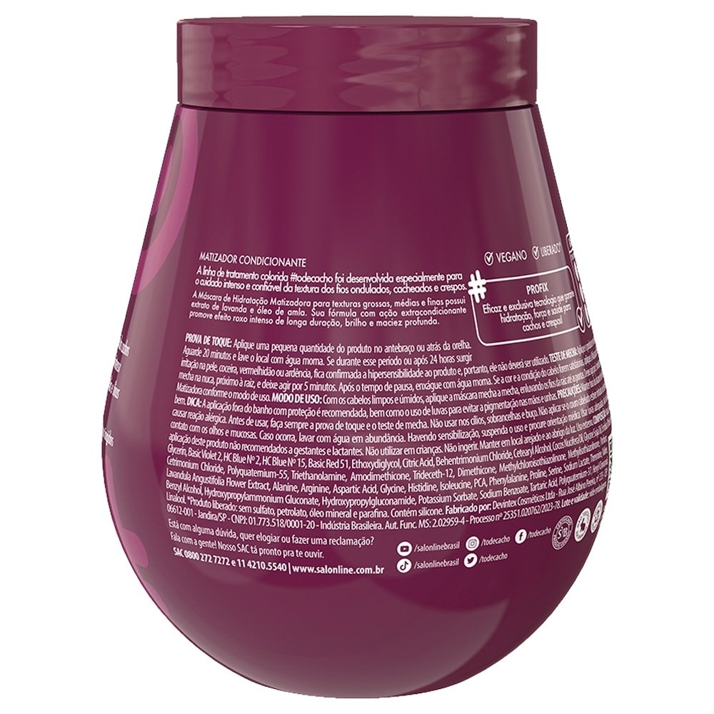 Máscara Hidratação Salon Line Tô de Cachos Matizadora Marsala Roxo 500g