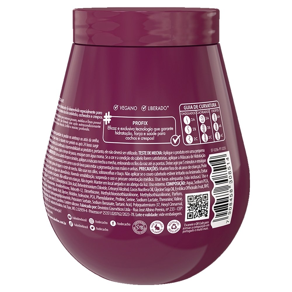 Máscara Hidratação Salon Line Tô de Cachos Matizadora Marsala Roxo 500g