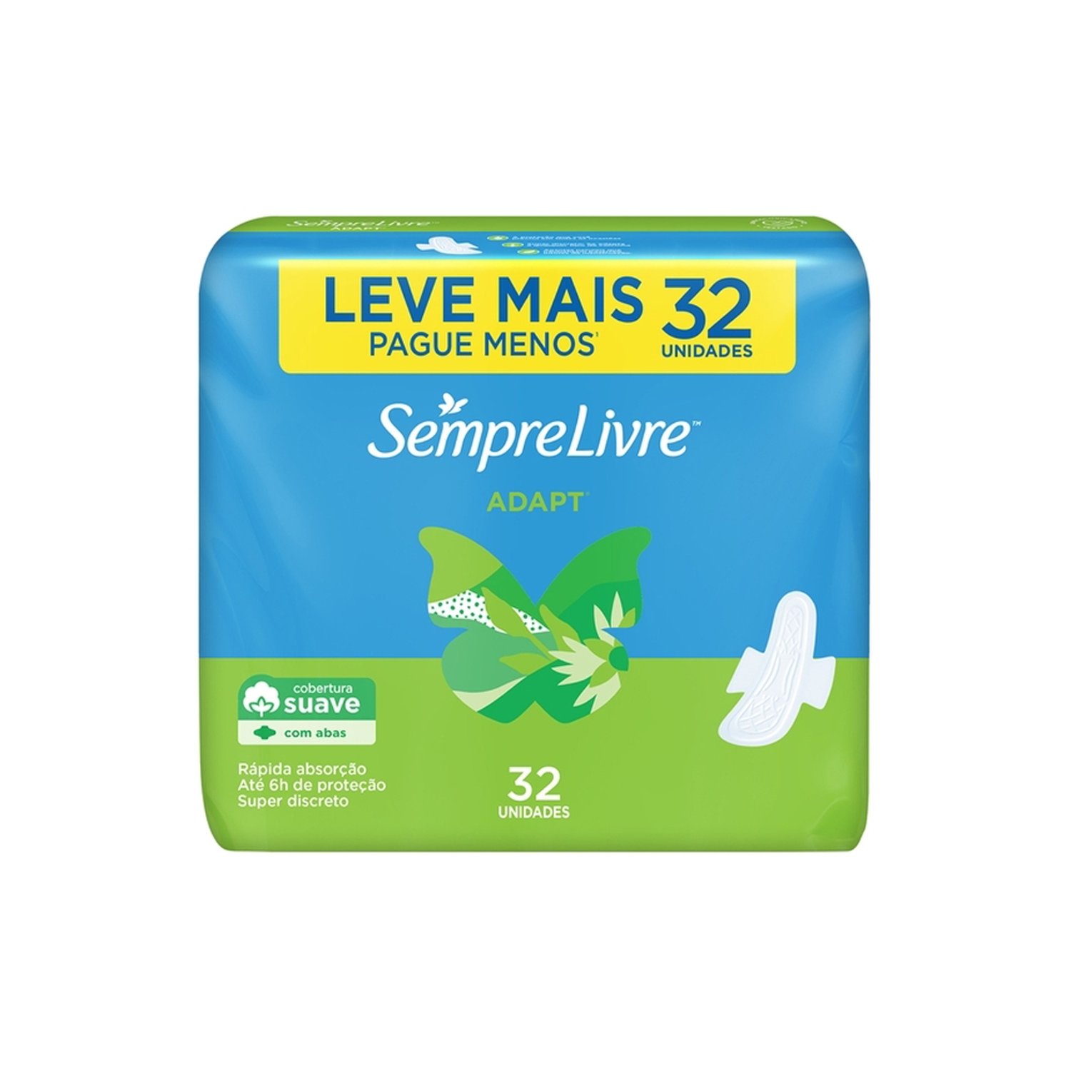 Absorvente Sempre Livre Adapt Suave com Abas - Embalagem com 32 Unidades