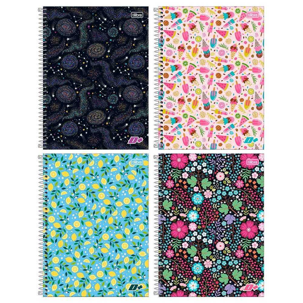 Caderno Espiral Tilibra Universitário Capa Dura Mais+ Feminino 1 Máteria 96 Folhas - Embalagem com 4 Unidades
