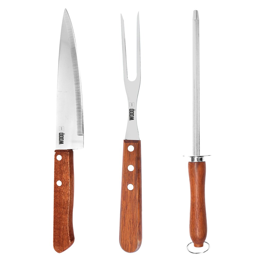 Conjunto Churrasco C/3 Peças Inox Premium