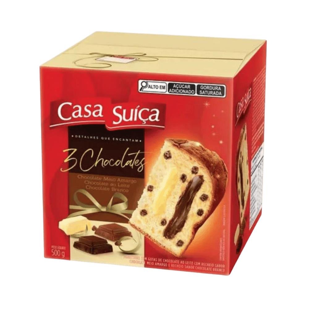 Panettone Casa Suíça Recheado 3 Chocolates 500g