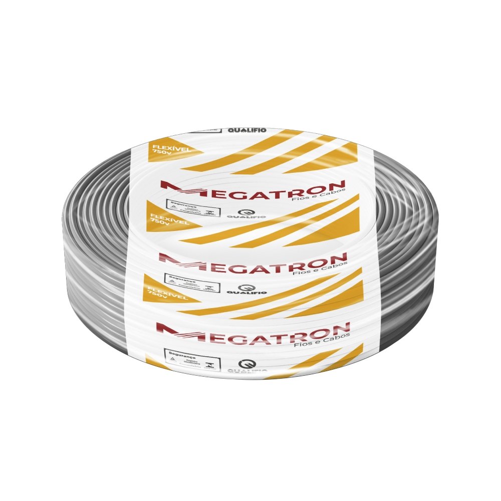 Cabo Flexível Megatron 2,5mm x 100m Rolo 750V Cinza