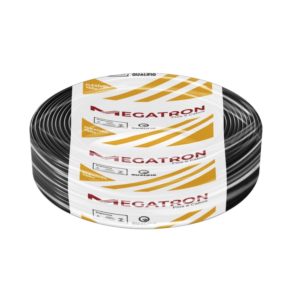 Cabo Flexível Megatron 4mm x 100m Rolo 750V Preto
