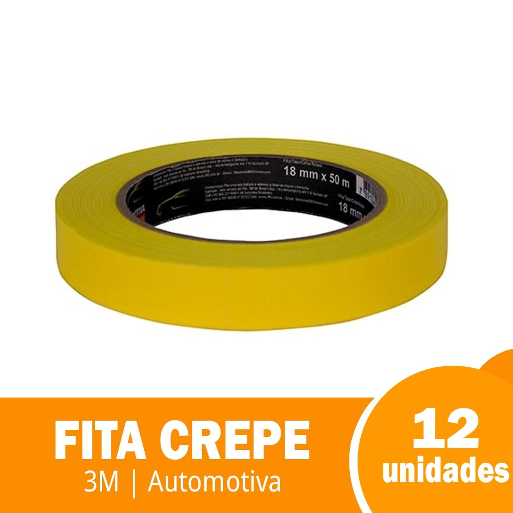 Fita Crepe 3M Automotiva Amarela 18mmx40m - Embalagem com 12 Unidades