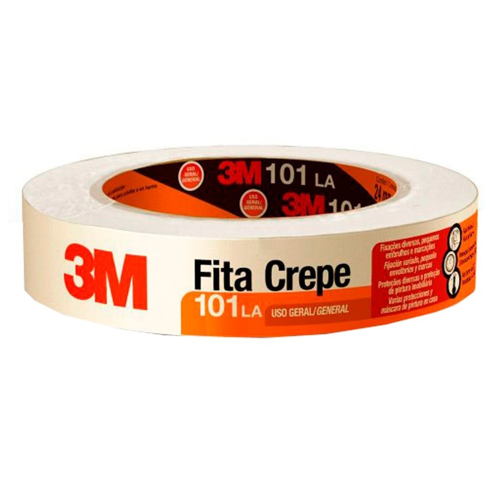 Fita Crepe 3M Uso Geral 101 LA Alta Resistência 24mmX50m - Embalagem com 5 Unidades