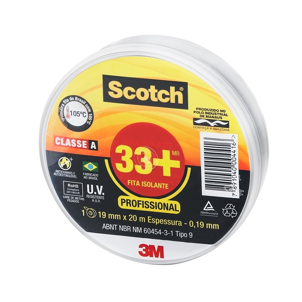 Fita Isolante 3M Scotch 33+ 19mmx20m - Embalagem com 12 Unidades