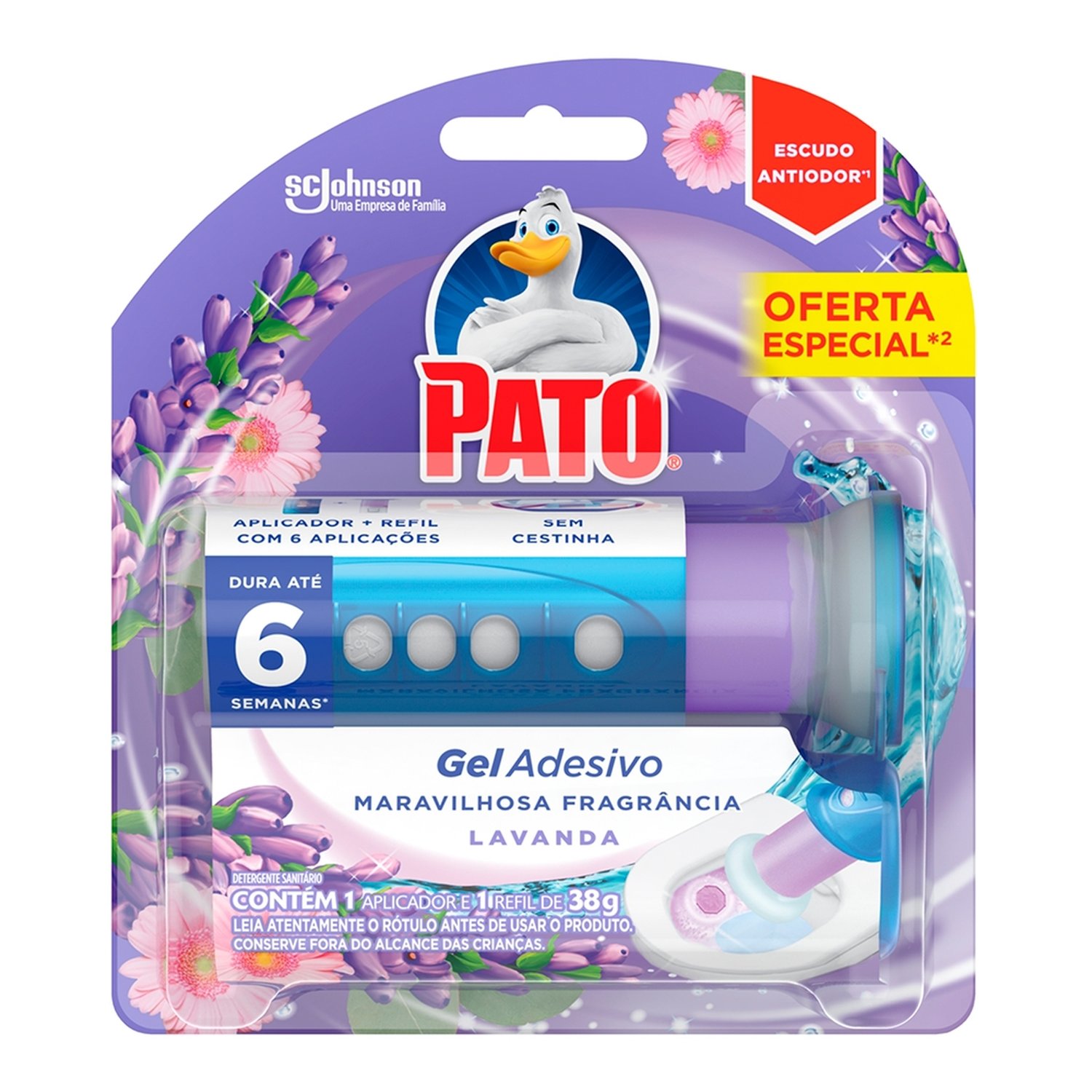 Gel Adesivo Pato desodorizador Sanitário Lavanda com 6 Discos + Aparelho aplicador