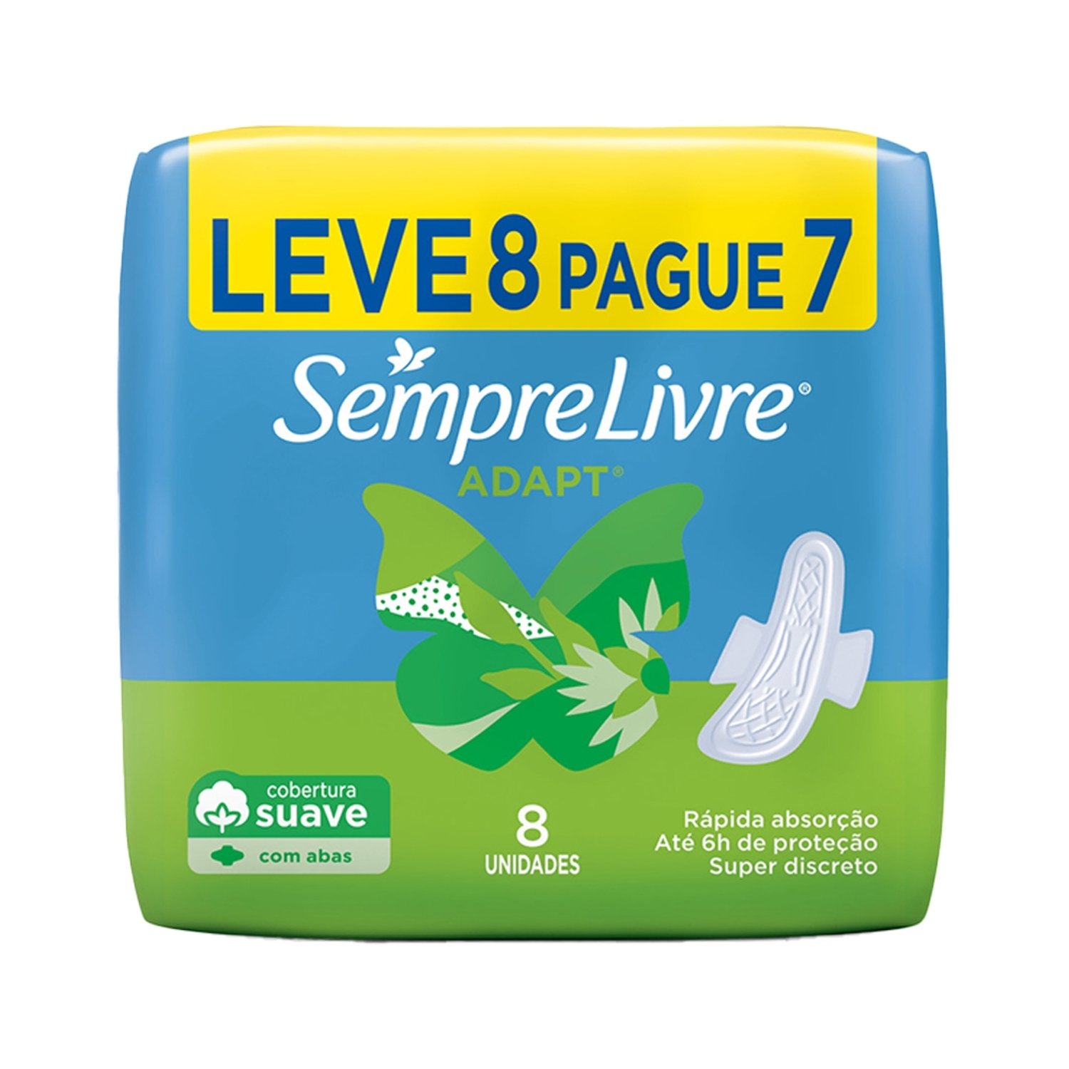 Absorvente Sempre Livre Especial Adapt Suave com Abas - Embalagem com 8 Unidades