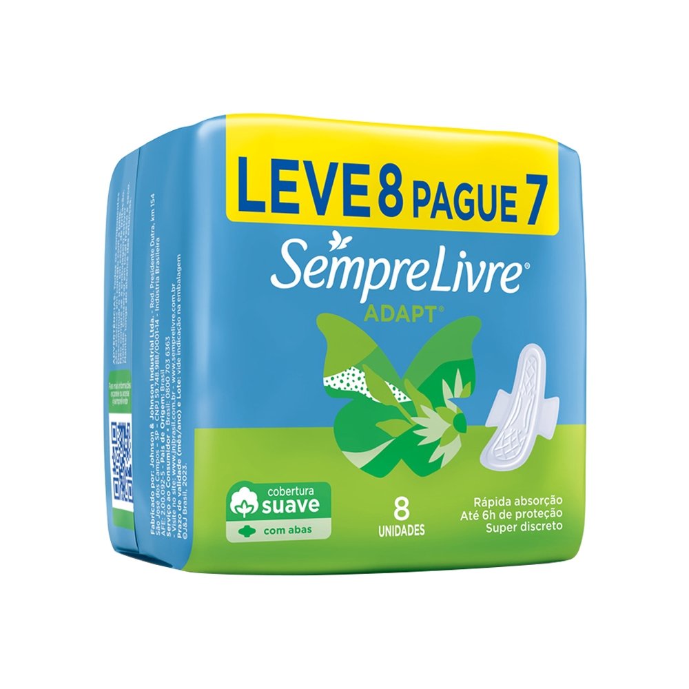 Absorvente Sempre Livre Especial Adapt Suave com Abas Embalagem com 8 Unidades