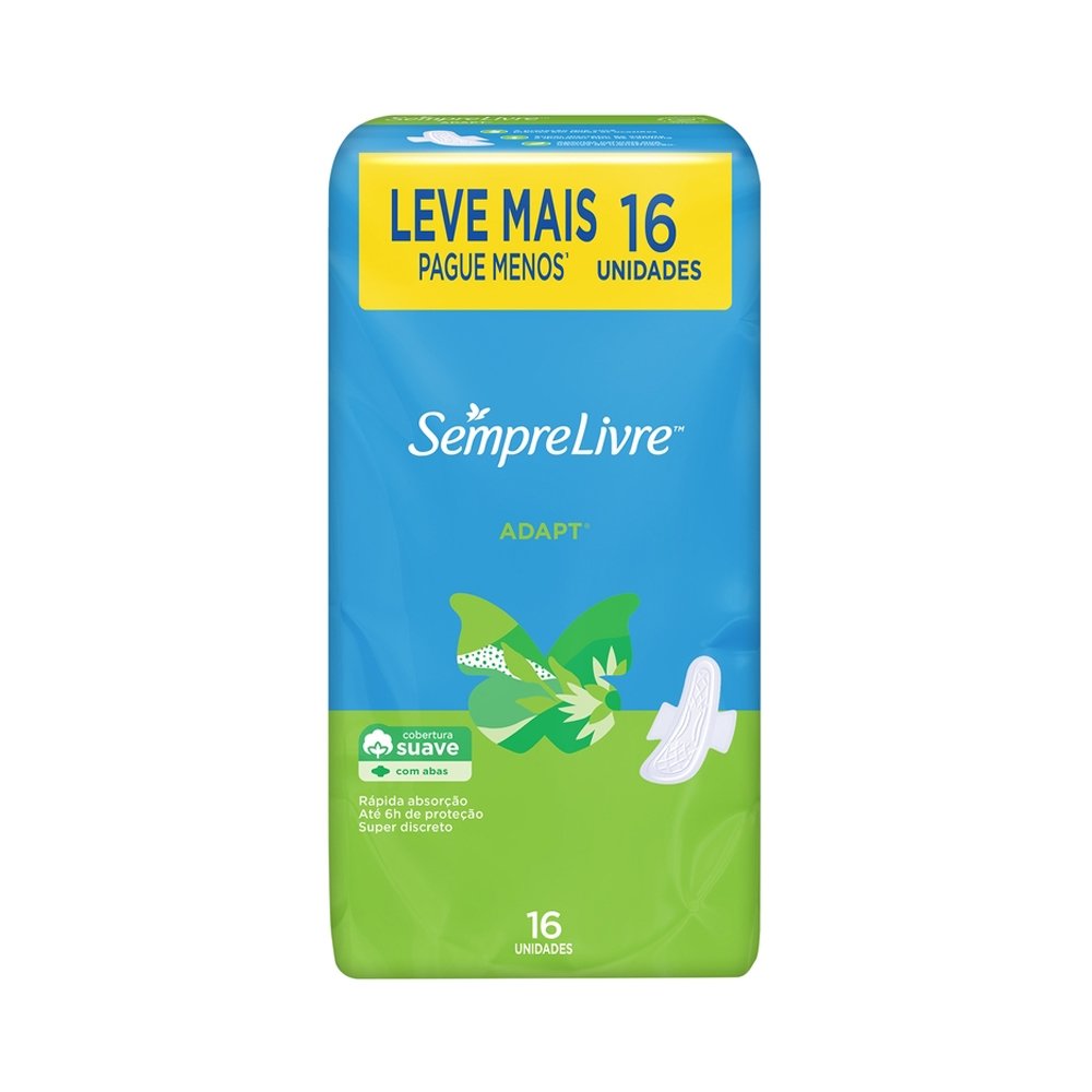 Absorvente Sempre Livre Adapt Cobertura Suave com Abas - Embalagem com 16 unidades