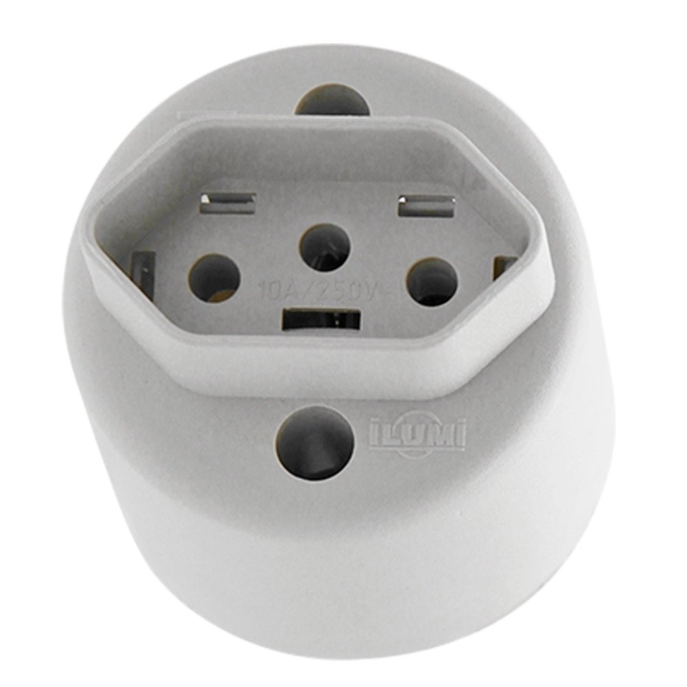 Tomada Ilumi 2P+T Bipolar Externa Redonda Cinza 10A Embalagem com 10 Unidades