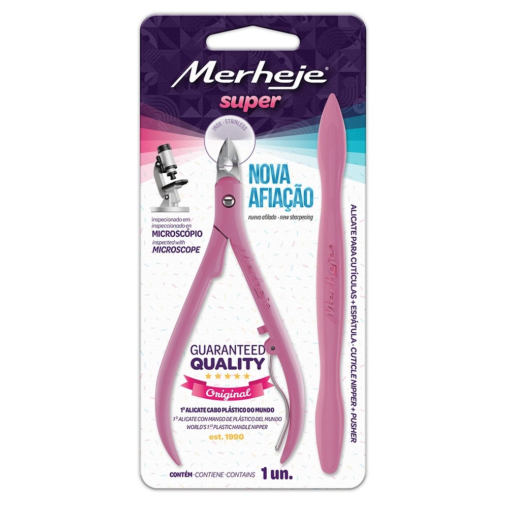 Alicate para Cutícula + Espátula Merheje Basic Rosa